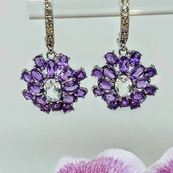 Natural Unheated‎ Aquamarine, Amethyst, Sapphire 925 Sterling Silver Earrings - Picture 3 of 8